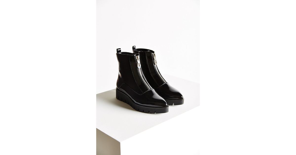 black leather zip up boots