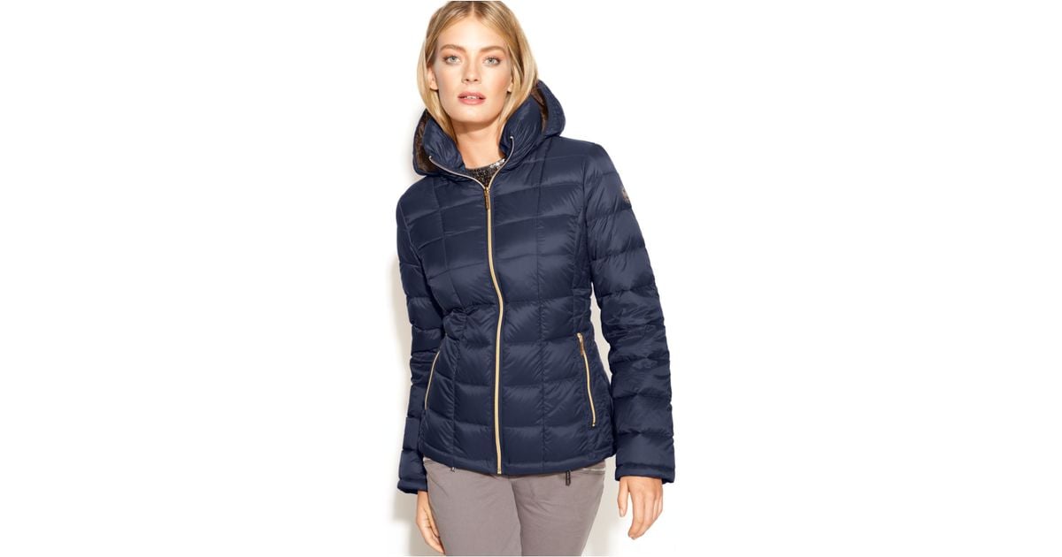 Michael Kors Michael Hooded Quilted Down Packable Puffer Coat in Dark Blue  (Blue) - Lyst