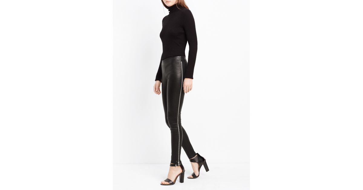 Vince Leather Leggings With Side Zippers in Black | Lyst
