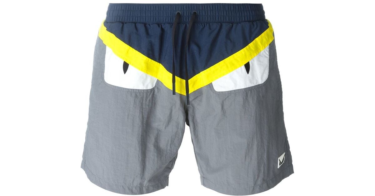 Fendi Bag Bugs Swim Shorts in Grey 