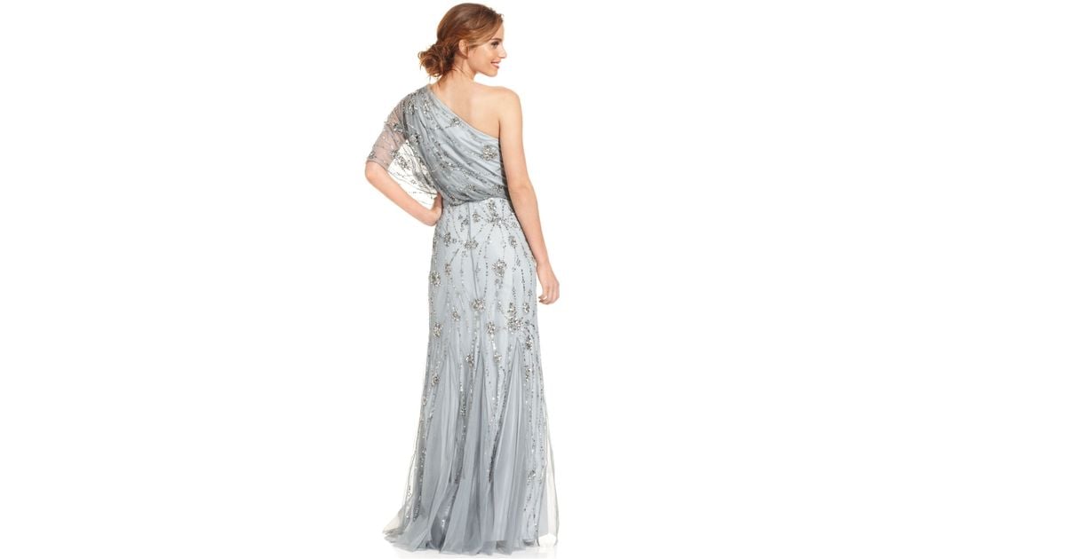 Adrianna Papell Oneshoulder Beaded Blouson Gown in Gray | Lyst