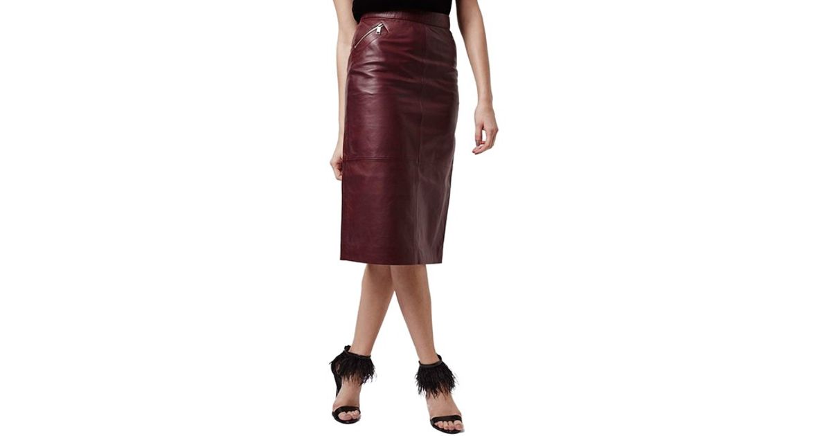 burgundy leather midi skirt