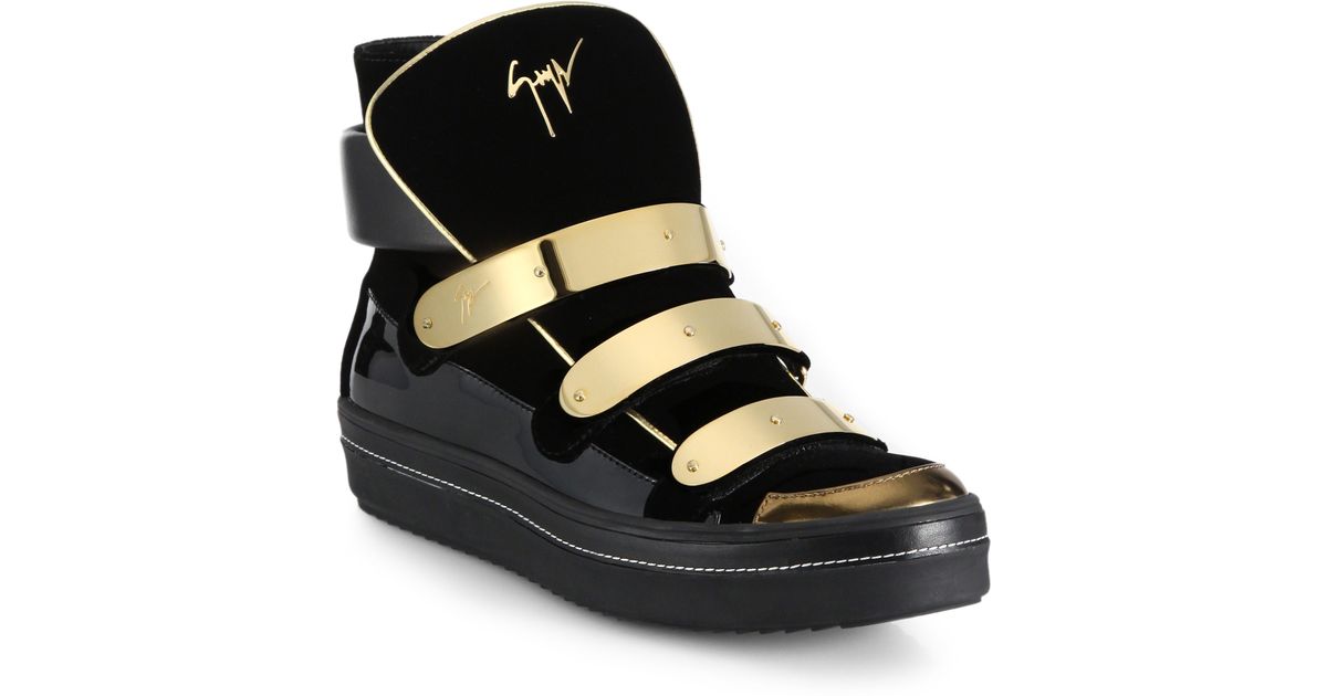 Giuseppe Zanotti Space Velvet and Patent Leather High-Top Sneakers in ...