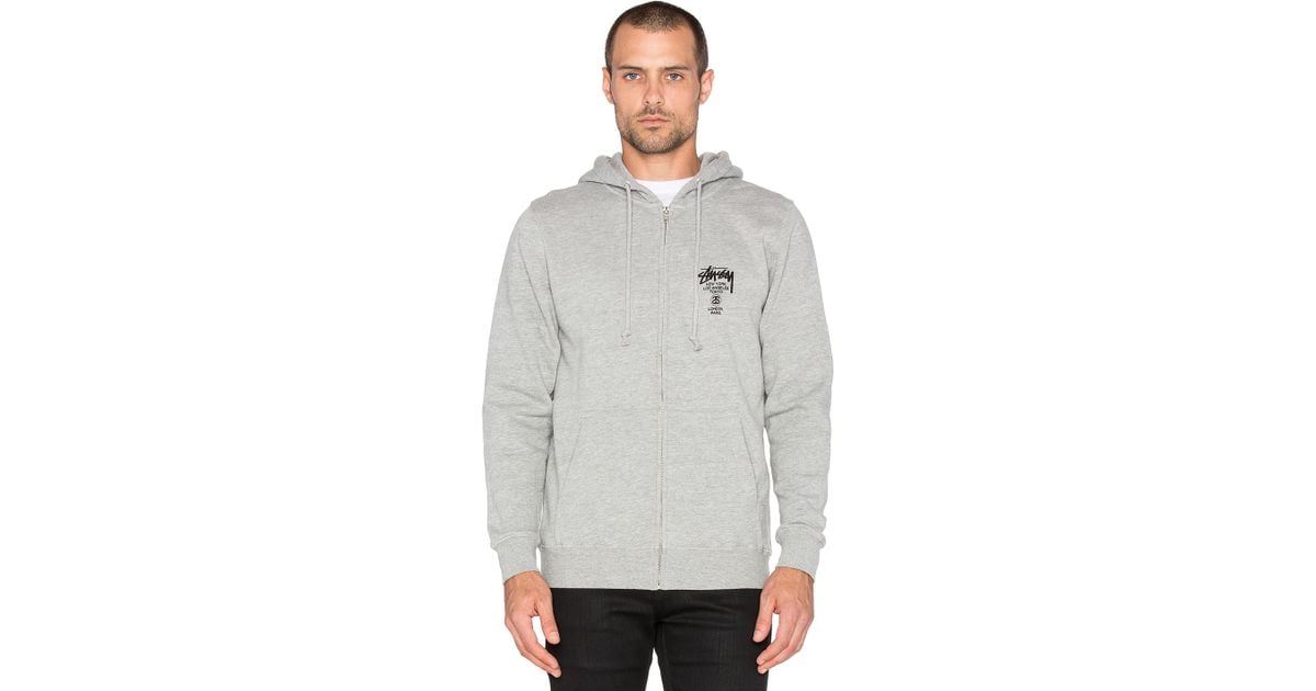 Stussy World Tour Zip Hoodie in Gray for Men | Lyst