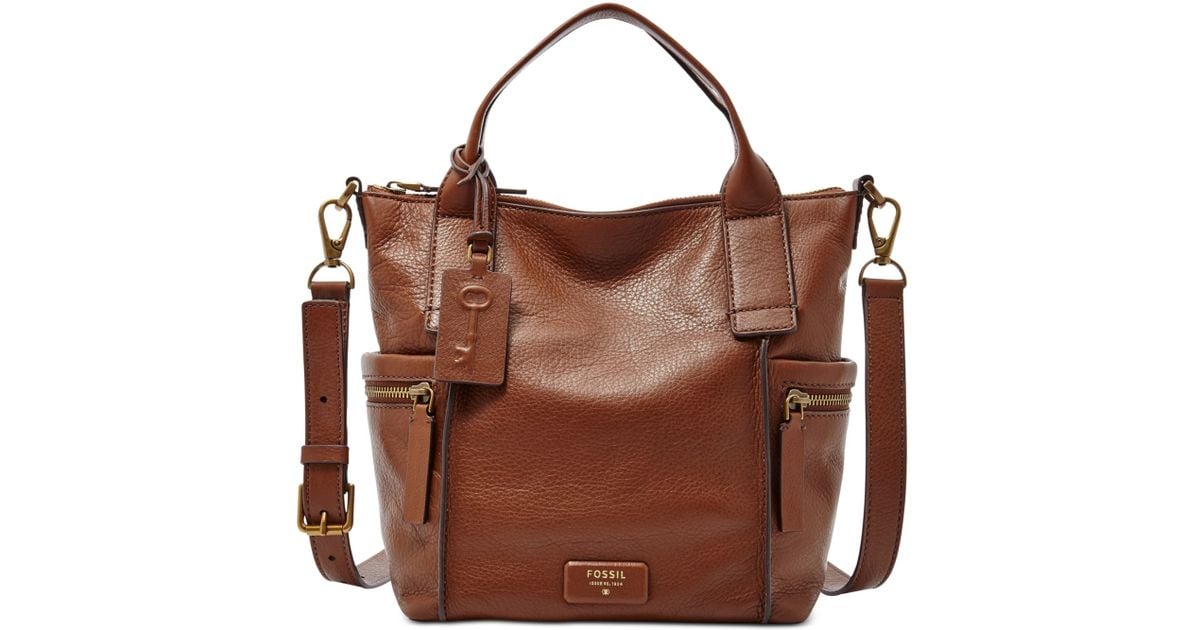 Fossil Women's Emerson Leather Satchel Purse Handbag, Brown (Model