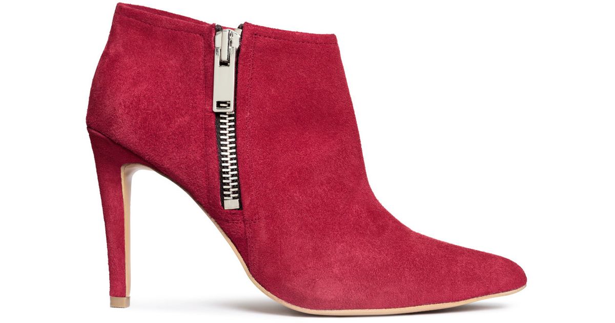 H&amp;m Suede Ankle Boots in Red Lyst