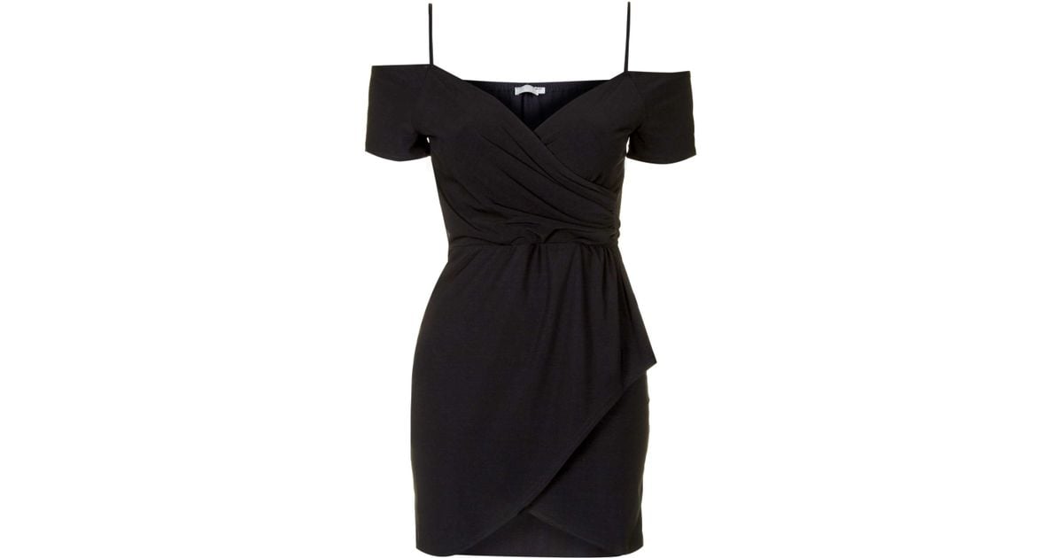 black cold shoulder wrap dress