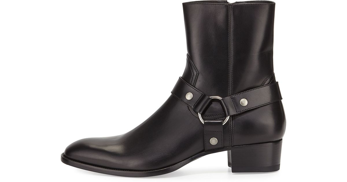 saint laurent leather harness boots