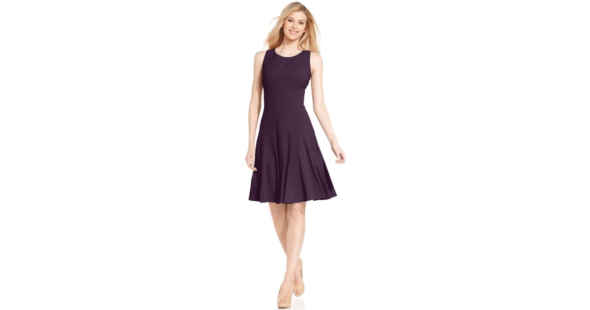 Calvin Klein Sleeveless Pleated A-line Dress in Purple | Lyst