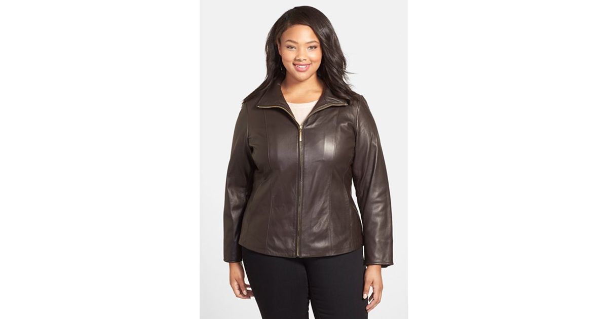 Ellen Tracy Brown Leather Scuba Jacket