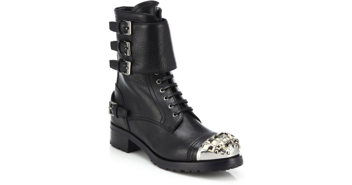 Miu Miu Leather Jewel-toe Combat Boots 