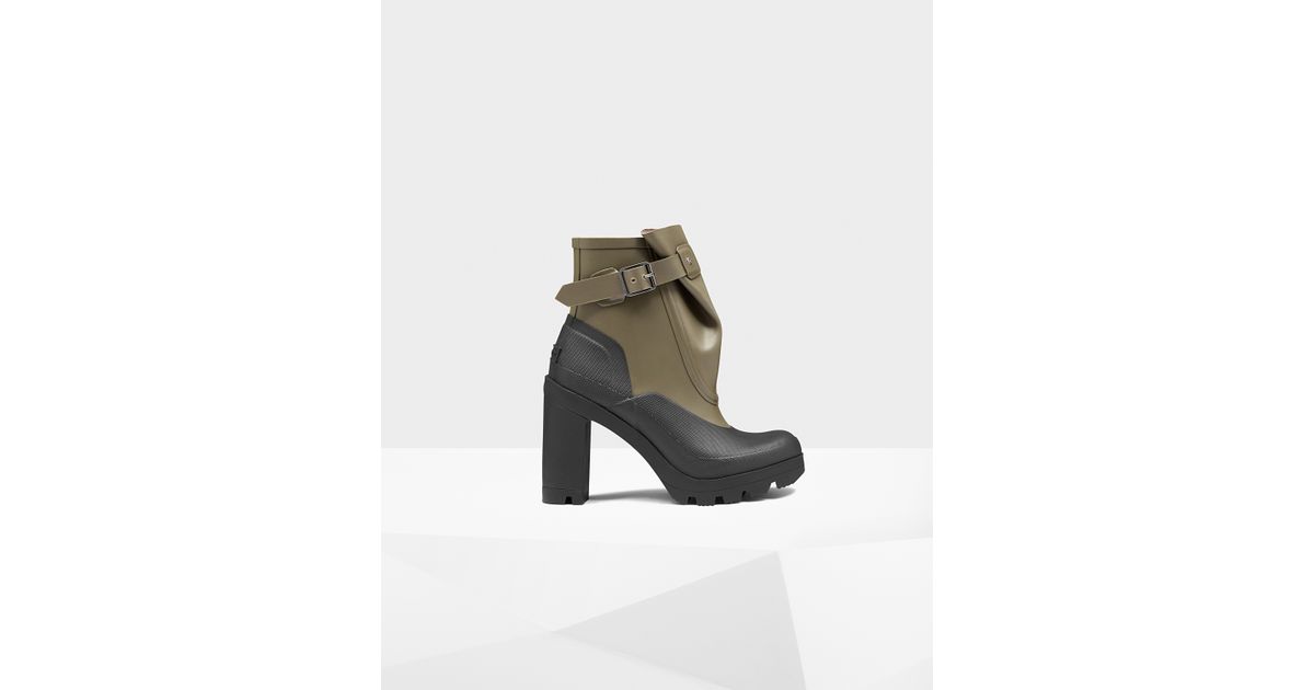 HUNTER Rubber Original Galosh High Heel Ankle Boots in Green | Lyst