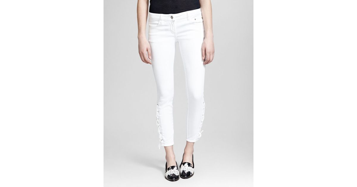 lace up white jeans