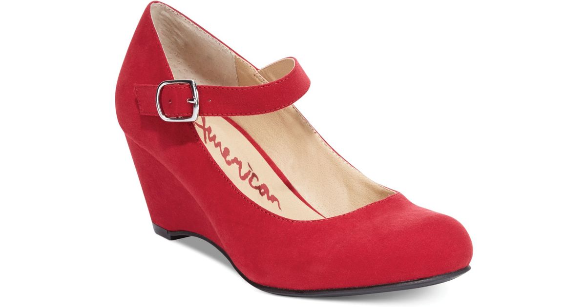 red mary jane wedges