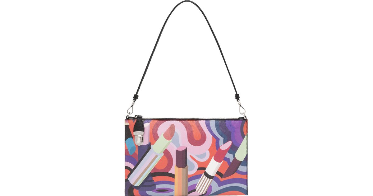 Prada Saffiano Lipstick-print Clutch Bag in Multicolor (MULTI ...  