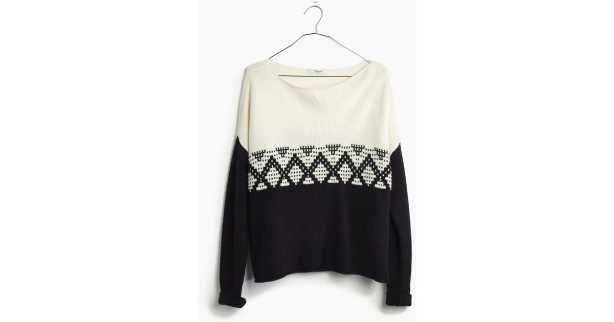 Madewell Contrast Fair Isle Pullover Sweater in Black | Lyst
