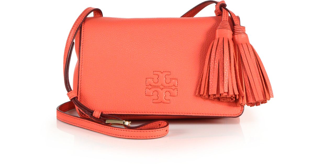 Tory Burch Thea Mini Leather Tassel Crossbody Bag in Pink | Lyst