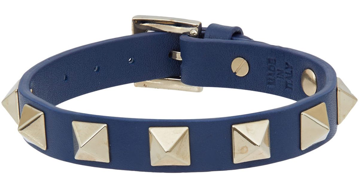 Valentino Leather Rockstud Bracelet in Navy (Blue) for Men - Lyst