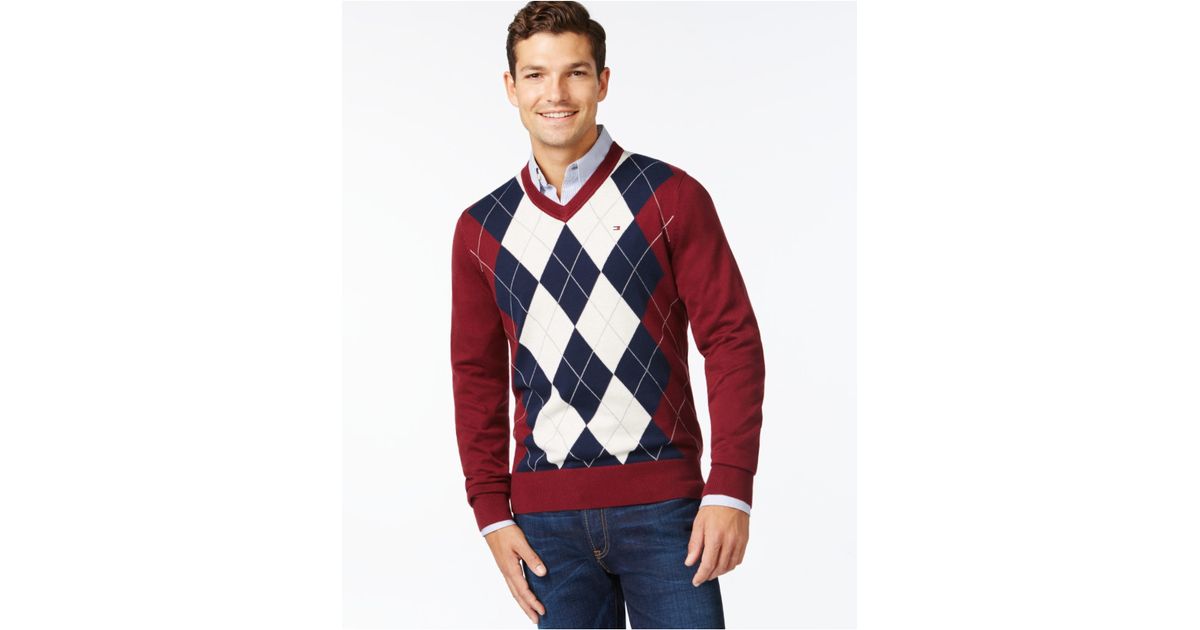 Tommy Hilfiger Signature Argyle V-neck Sweater in Blue for Men - Lyst