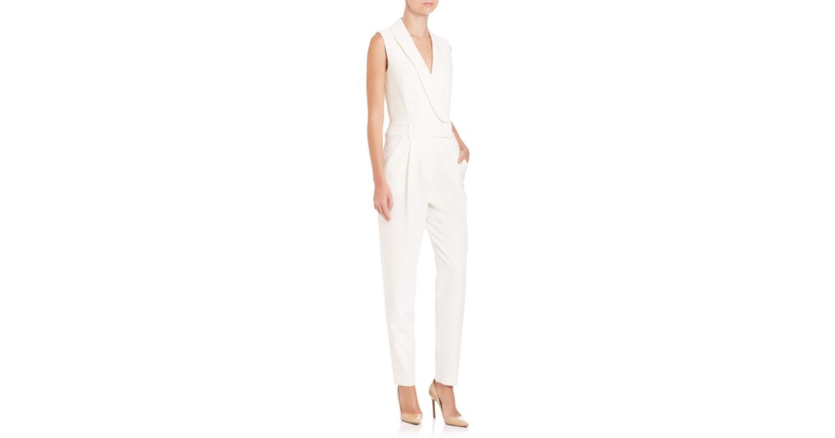 MILLY Tuxedo Jumpsuit in White | Lyst