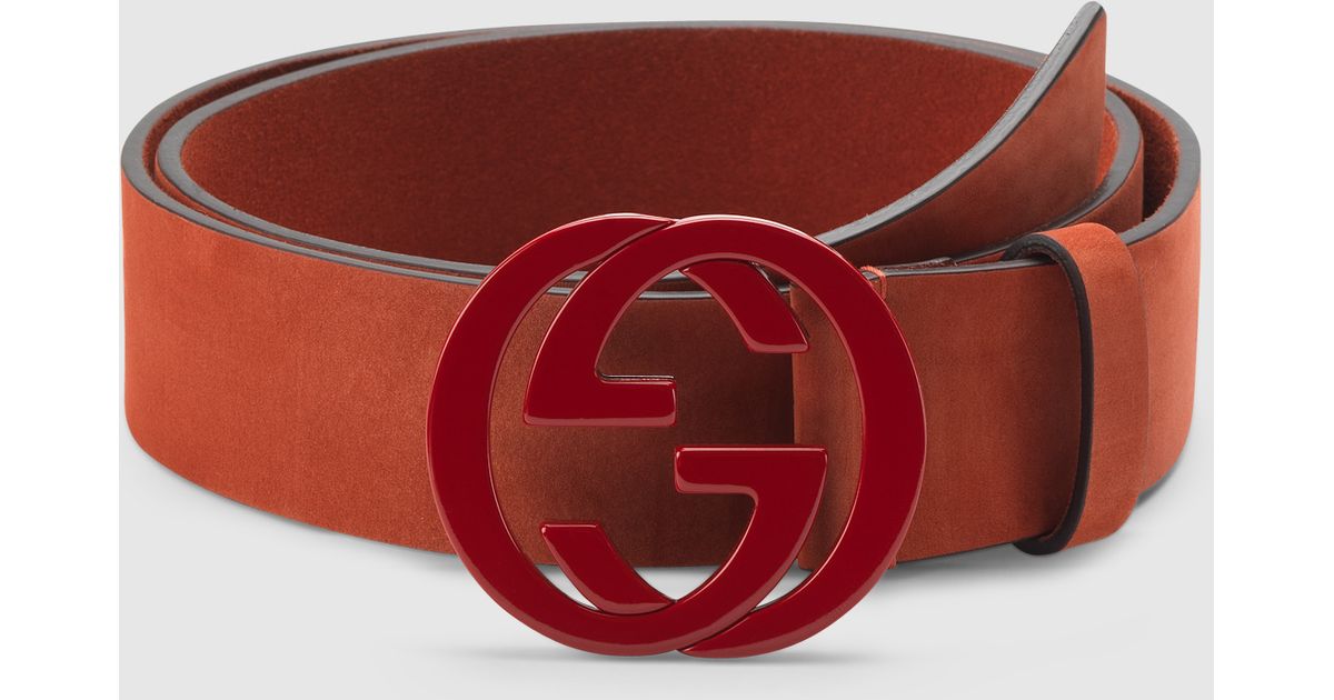 Gucci Red Suede Belt With Interlocking G Buckle for Men - Lyst