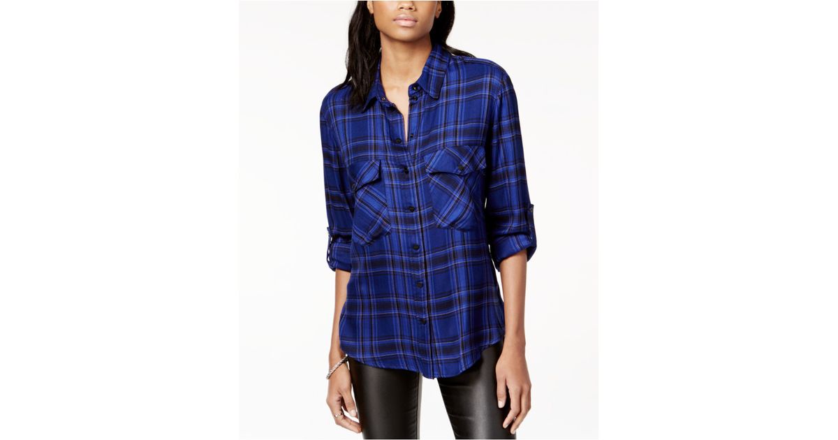 Sanctuary Plaid Boyfriend Shirt in Blue 