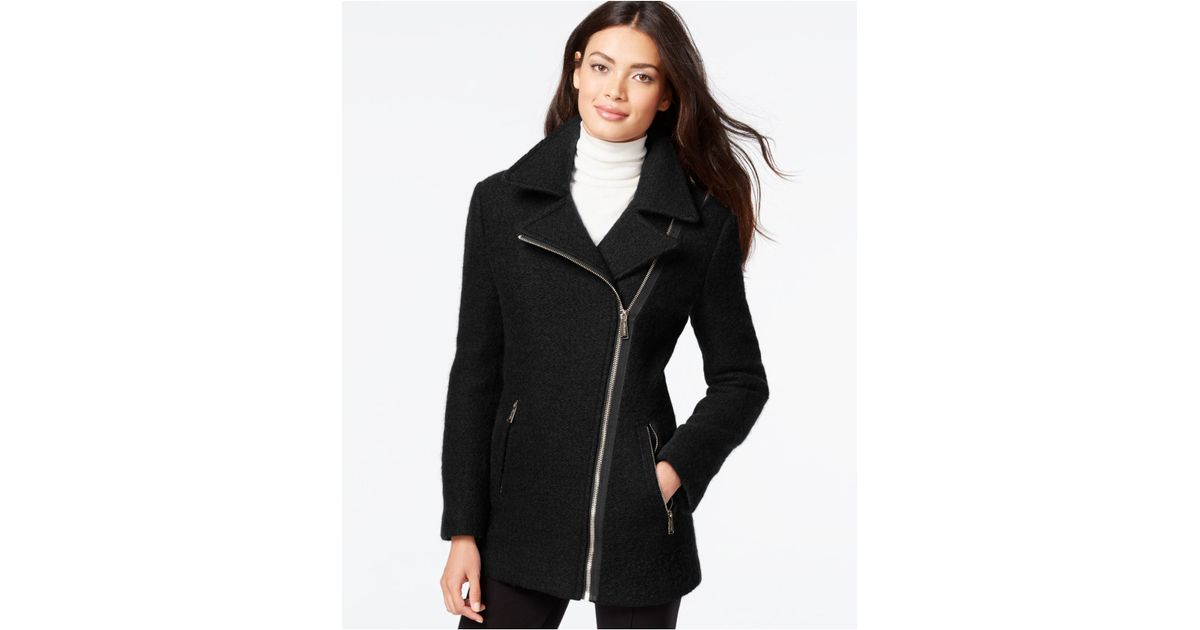 Calvin Klein Asymmetrical-zip Wool Coat in Black | Lyst