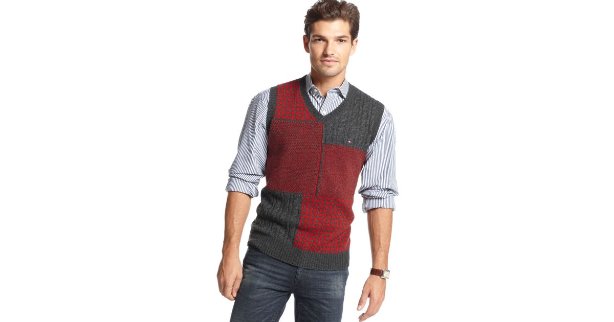 red plaid sweater vest