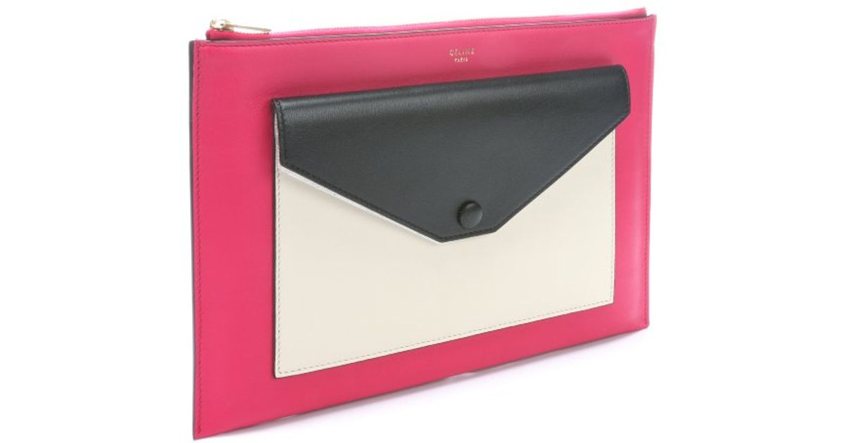 Cline Fushia Leather Flap Pocket Clutch in Pink | Lyst
