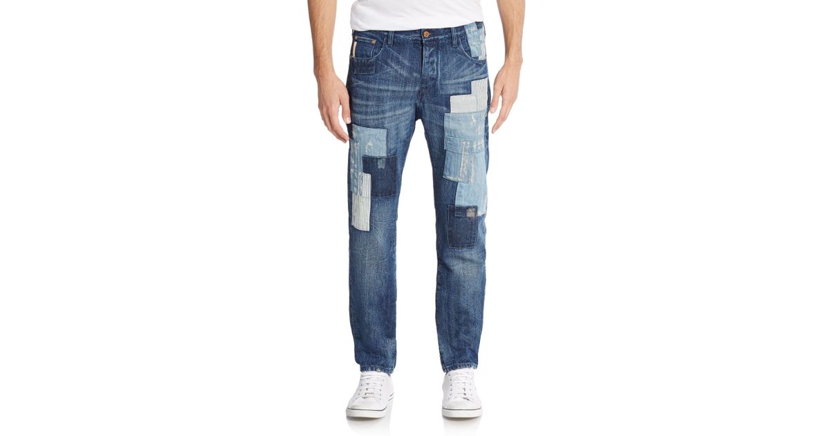 Armani Jeans Distressed Patchwork Jeans in Blue for Men | Lyst