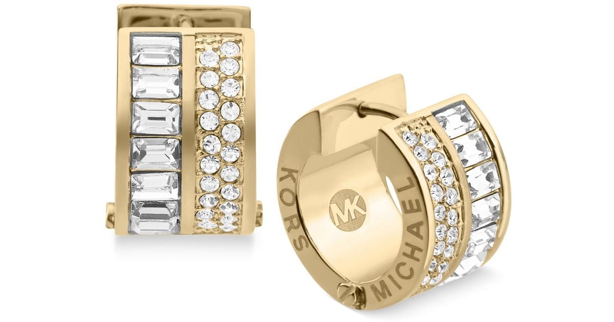 Michael Kors Gold-Tone Crystal Baguette Huggie Hoop Earrings in Metallic |  Lyst