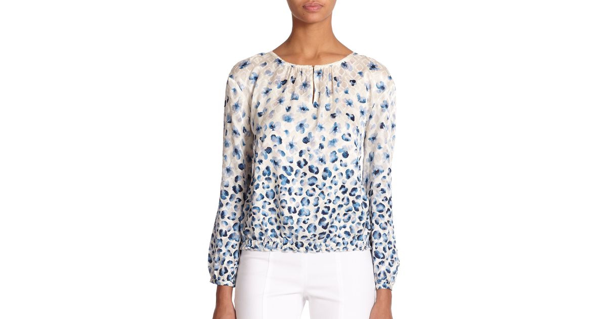 Lyst - Tory Burch Printed Blouse in Blue