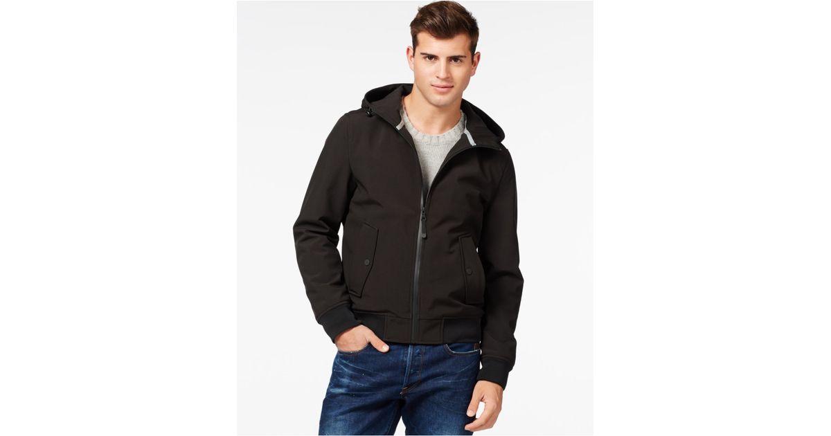 Guess Synthetic Hooded Softshell Windbreaker Jacket in Black for Men - Lyst