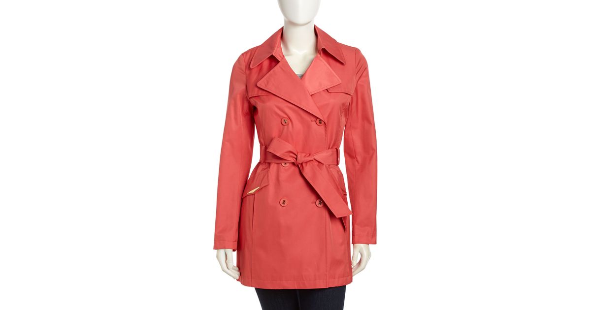 Via Spiga Short Trenchcoat In Red Lyst Via Spiga Leopard Print Faux Fur Coat Plus Size Nordstrom