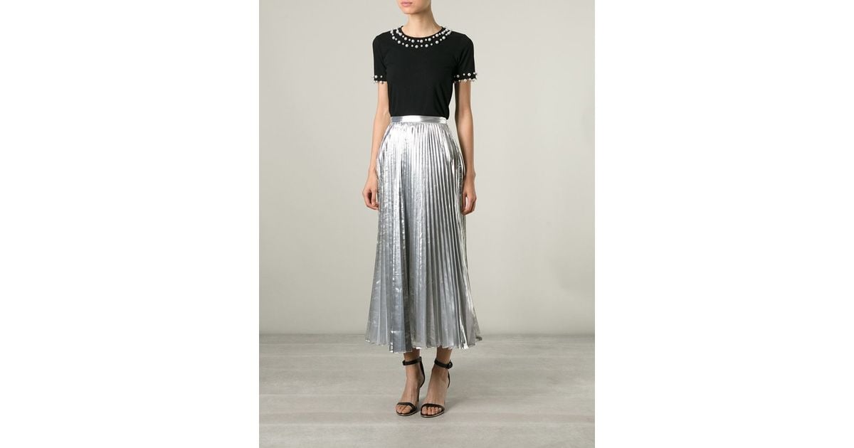 DKNY Pleated Maxi Skirt in Metallic | Lyst