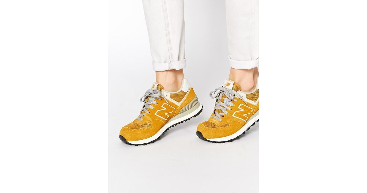 New Balance 574 Yellow Suede/Mesh Sneakers | Lyst