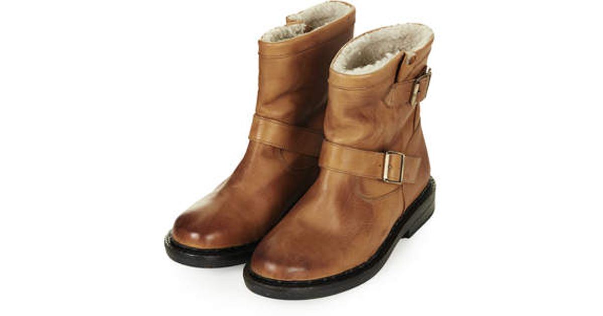 TOPSHOP Animal Faux Fur Lined Boots in 