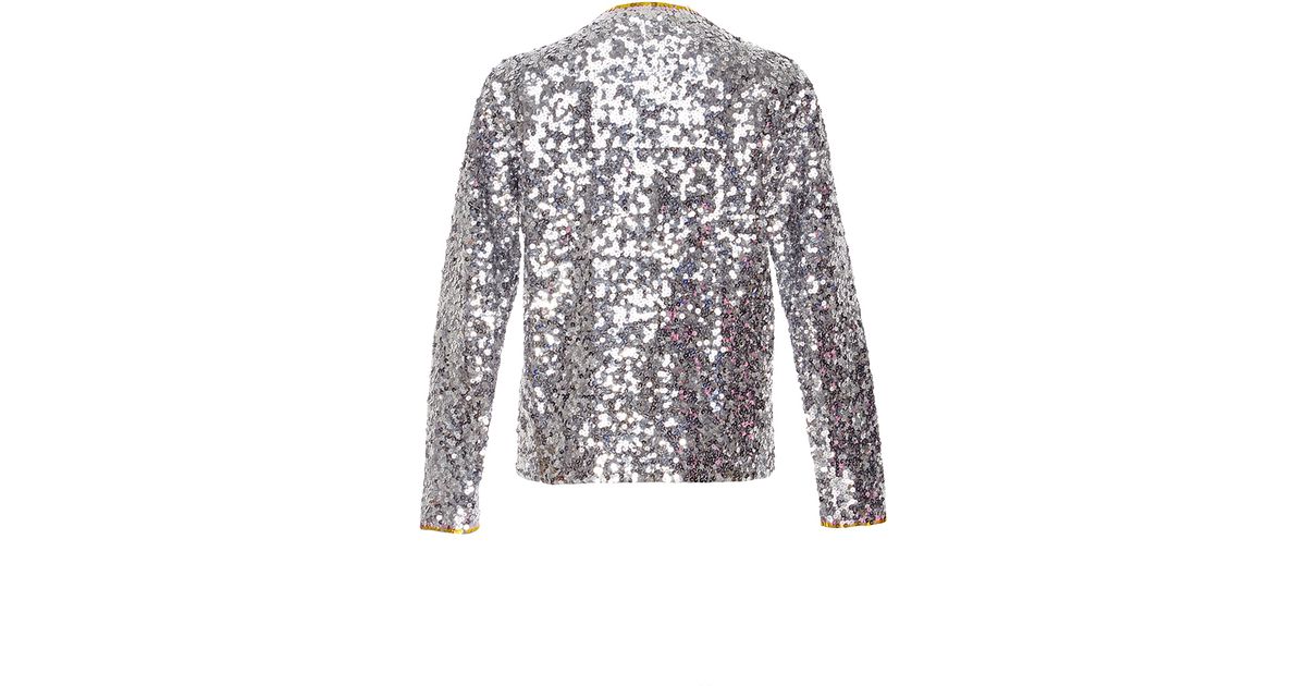 Cynthia Rowley Sequin Cardigan in Silver (Metallic) | Lyst