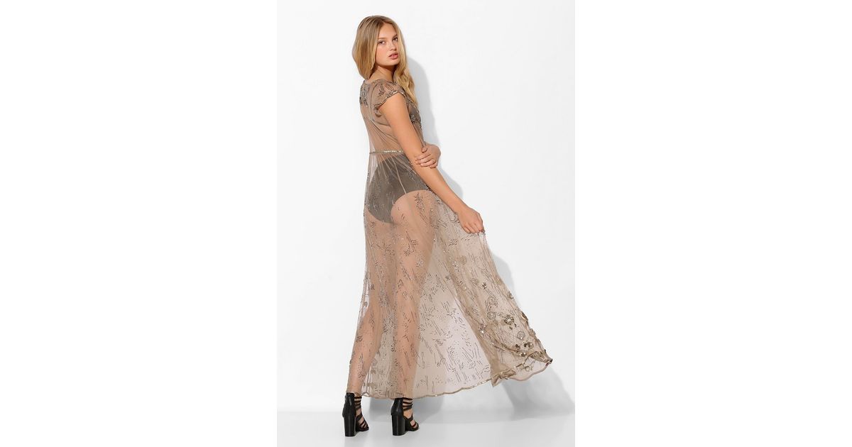 Kimchi Blue Tarnished Beaded Mesh Maxi Dress in Gray | Lyst