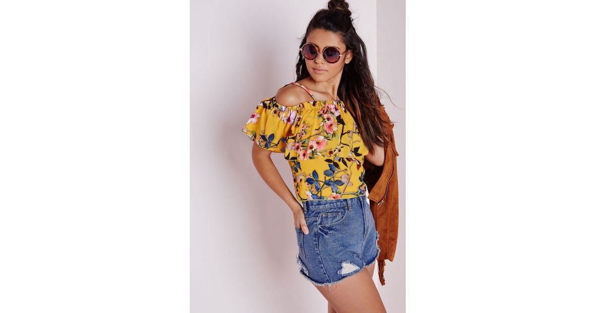 yellow floral bardot top