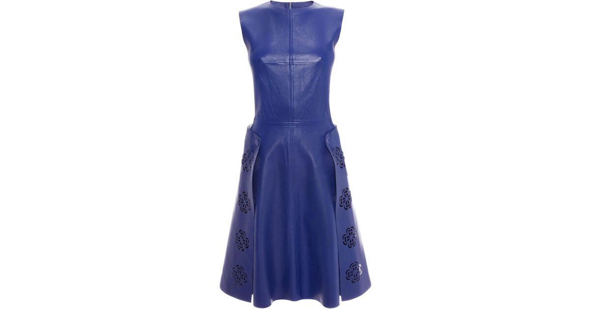 Alexander McQueen Laser Cut Leather Dress in Blue - Lyst