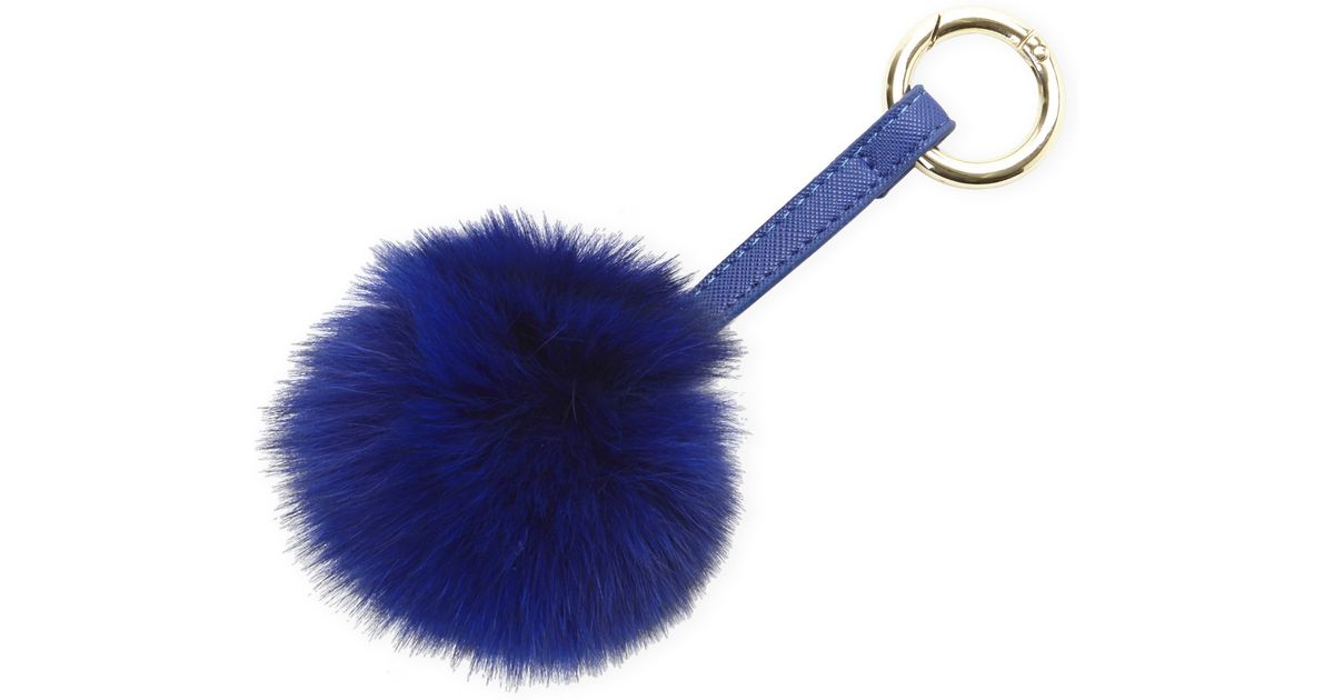 fur keychain pom pom real fare Fur Blue Real in Pom Belle Pom Keychain (Royal Blue