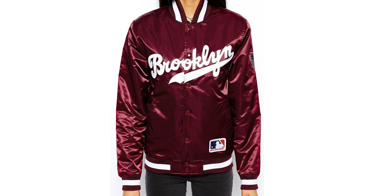 Majestic Brooklyn Dodgers Satin Baseball Bomber Jacket in Purple | Lyst
