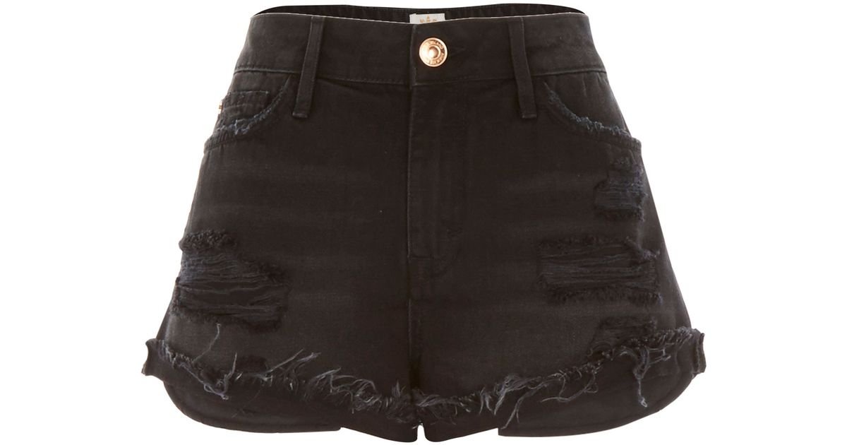 river island black denim shorts