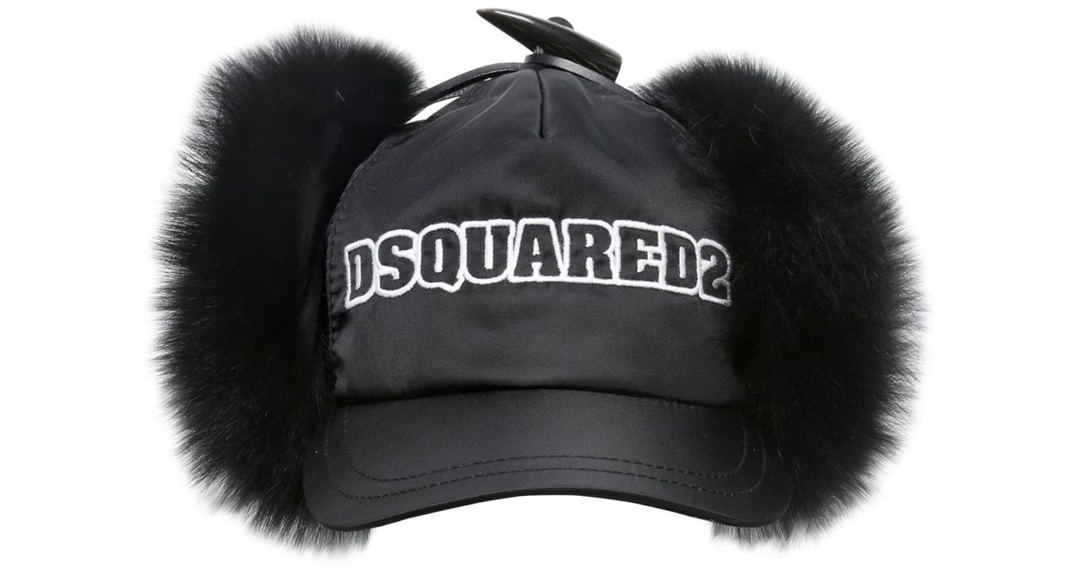 DSquared² Fox Fur And Nylon Baseball Hat in Black for Men - Lyst