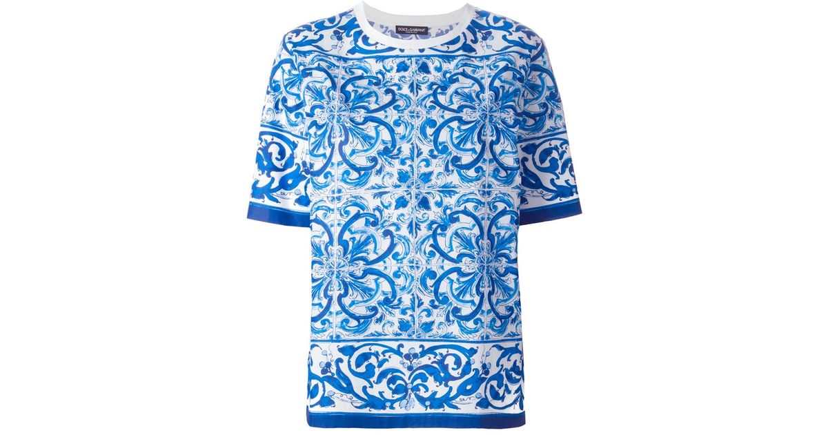 Dolce & Gabbana Majolica Print T-Shirt in Blue | Lyst