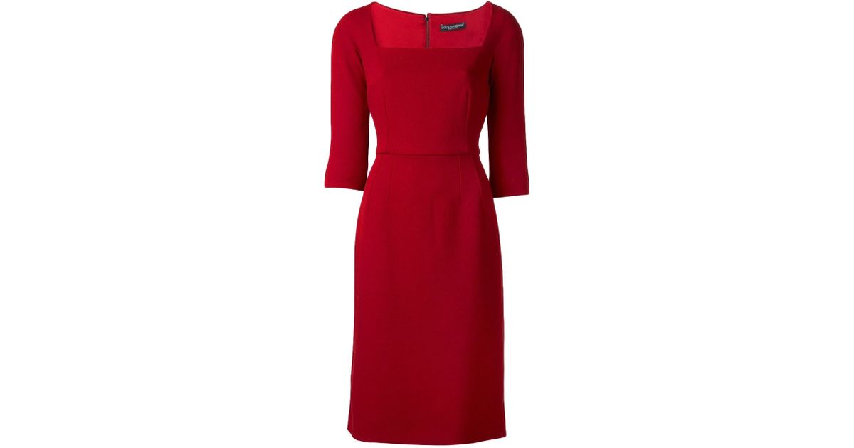 Dolce & Gabbana Crepe Square Neck Dress in Red - Lyst