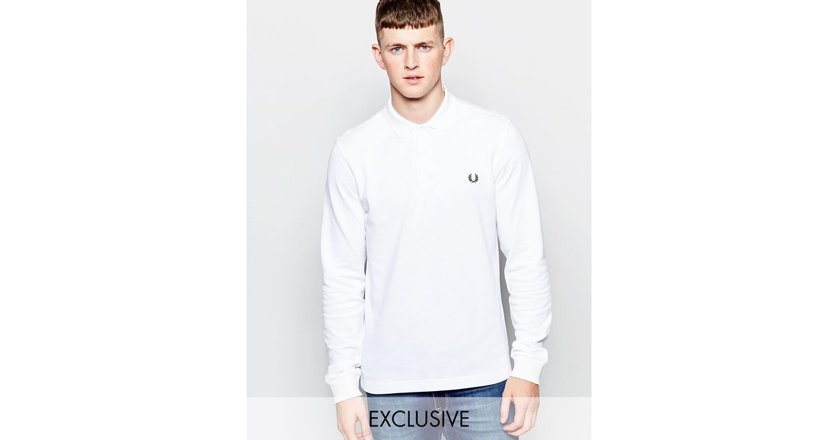 Fred Perry Long Sleeve Polo Shirt In Slim Fit Exclusive in White for Men -  Lyst