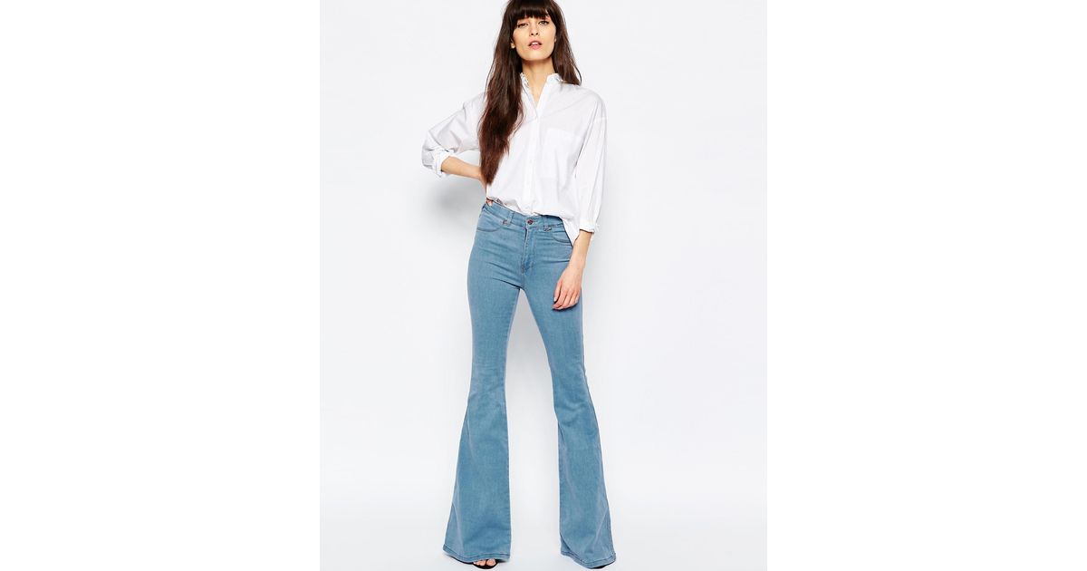 high waisted denim flare jeans