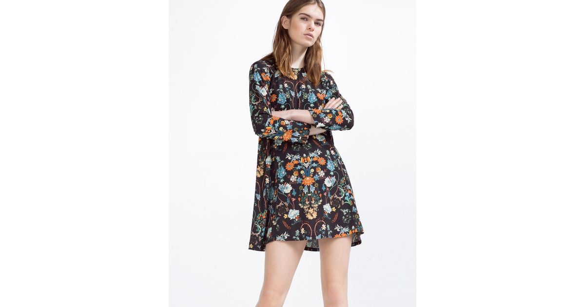 Zara Baby Doll Printed Dress in Blue (Black) Lyst